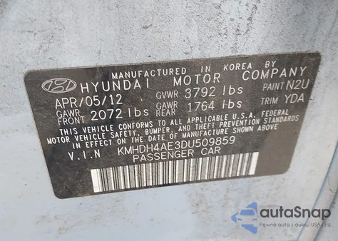 2013 Hyundai Elantra Limited from USA, damaged, VIN KMHDH4AE3DU509859
